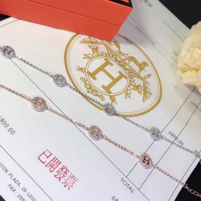 Perfect Replica Hermes H Ring Bracelet-Rose Gold And Silver Diamond 